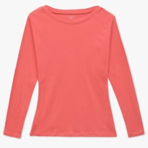 Women Long Sleeve Body Fit T-Shirt - Coral